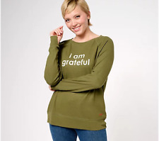 NEW Peace Love World Women's Top Sweater Sz M Comfy Affirmation Green