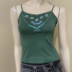 Women’s Green Polyurethane Casual Summer Stretch Slim Beaded Size S Blouse Top - Picture 1 of 12