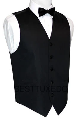 Italian Design. Black Satin Formal, Wedding, Prom, Tuxedo Vest & Bow-Tie Set - Image 1 of 3