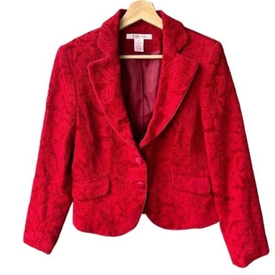 Chaqueta Blazer Abrigo Nine West Vintage Tapiz Rojo Preppy Negocios 10 Foto 1 de 4