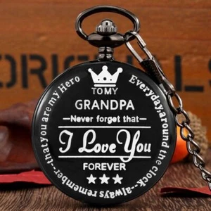 I Love You To My Grandpa Unisex Roman Number Quartz Pocket Watch Pendant Chain - Picture 1 of 13