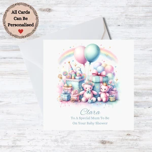 Personalised Baby Shower Card - Pastel Toys Mother to Be - Customisable Name - Picture 1 of 1