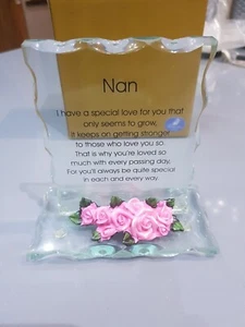 Glass Plaque for Nan Beautiful Poem and Porcelain Flower Cute Frame - Picture 1 of 9