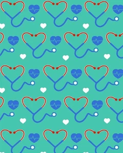 First responders, hearts, stethoscopes, cotton by the fat quarter or 1/4 yard - Picture 1 of 1
