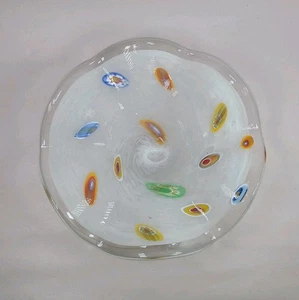 Vintage Lavorazione Murano Millefiori White Glass CenterPiece Bowl Italy 7.5" - Picture 1 of 4