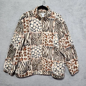 Alfred Dunner Womens Fleece Jacket Large Animal Zebra Cheetah Leopard Pockets - Picture 1 of 6