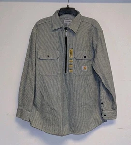 *NWT* Carhartt Shirt Men's L Blue Hickory Stripe Long Sleeve Half Zip Work - Picture 1 of 11