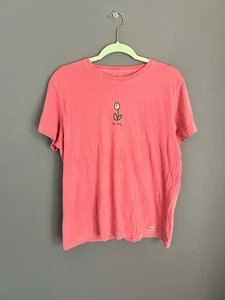 Life Is Good Shirt Womens Size L Pink Tulip Flower Grow Short Sleeve T-Short Tee - Picture 1 of 4