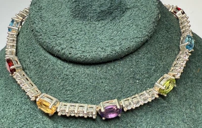Silver Link Bracelet Amethyst • Citrine • Garnet • Topaz • Prasiolite • CZ — 7¼" - Image 1 of 4