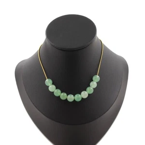 Halskette 10 Perlen Aventurine 8 Mm. Kette Stahl Golden Edelstahl Halskette Femm - Bild 1 von 6