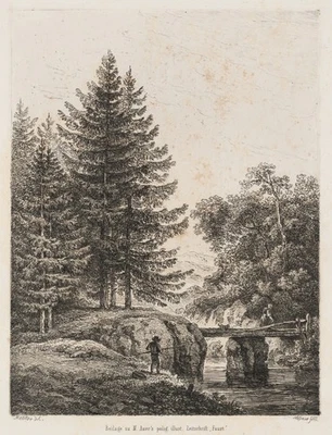 MÖSSMER (*1780) nach MOLITOR (*1759), Angler an der Brücke,  1832, Rad. - Bild 1 von 4