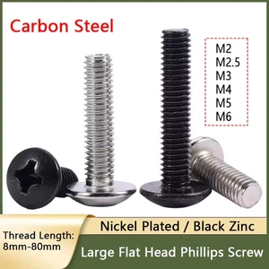 M2 M2.5 M3 M4-M6 Large Flat Head Screws Phillips Screws Nickel Plated/Black Zinc - Picture 1 of 7