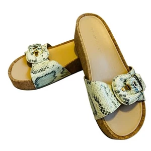 Veronica Beard Women’s Sz 10 Snakeskin Leather Slides Sandals Platform Open Toe - Picture 1 of 9