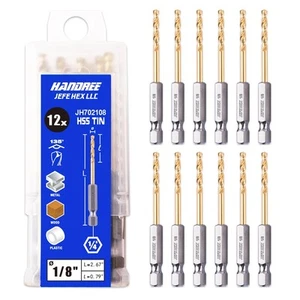 Brocas de vástago hexagonal JEFE HEX 1/8" - 12 PIEZAS HSS brocas de titanio con Quic... - Imagen 1 de 7