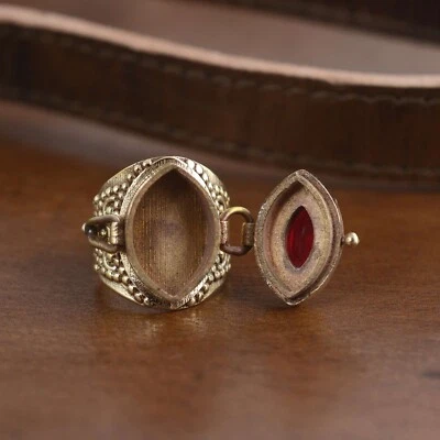 Natural Marquise Garnet poison ring . Gold Garnet hidden box ring .Handmade ring - Image 1 of 4