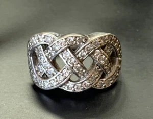 Sterling Silver 925 Round Clear CZ Braided Woven Statement Ring Sz 5.5 - Picture 1 of 5