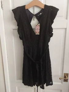 Abito pattinatore Boohoo Uk 14 nero pizzo schiena aperta cintura festa sera occasione - Foto 1 di 11