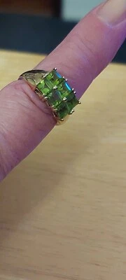 10K Yellow Gold Princess cut 2 row Band Ring 3.00Ct wide J4299LS sz7 vintage❤️❤️ - Image 1 of 4