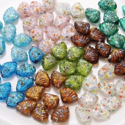 1pcs Shell Glass Bead,Fan Shape Handmade Lampwork Glazed Bead,DIY Jewelry Making - Image 1 of 3