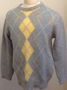 VTG Killardey Republic Of Ireland Sweater 100 % Shetland Wool Sz Sm Blue Argyle - Imagen 1 de 9
