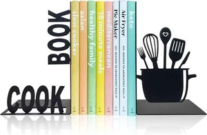 Decorative Kitchen Book Ends, Unique Metal Cookbook Holder Kitchen Bookends - Picture 1 of 3
