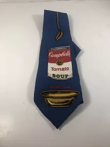 1994 CAMPBELLS TOMATO SOUP NECK TIE BLUE POLYESTER MADE IN USA POP ART - Picture 1 of 2