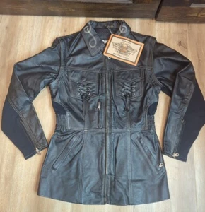 NWT Womens Harley Davidson LAREDO SM Black Leather Jacket Converts to vest 98114 - Picture 1 of 14