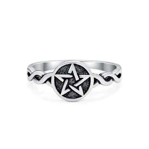 Twisted Braided Shank Oxidized Men's Pentagram Star Band 925 Sterling Silver 8mm - Picture 1 of 14