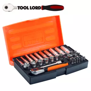 Bahco 37 Pce 1/4" Drv Metric Standard Deep Socket & Bit Set SL25L Hex Allen Torx - Picture 1 of 4