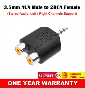New 3.5mm AUX Male to 2 RCA Female Socket Adapter Y Splitter Connector Converter - Picture 1 of 2