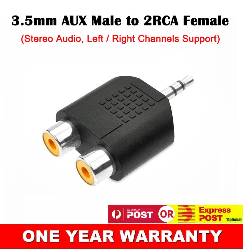 New 3.5mm AUX Male to 2 RCA Female Socket Adapter Y Splitter Connector Converter - Image 1 of 2