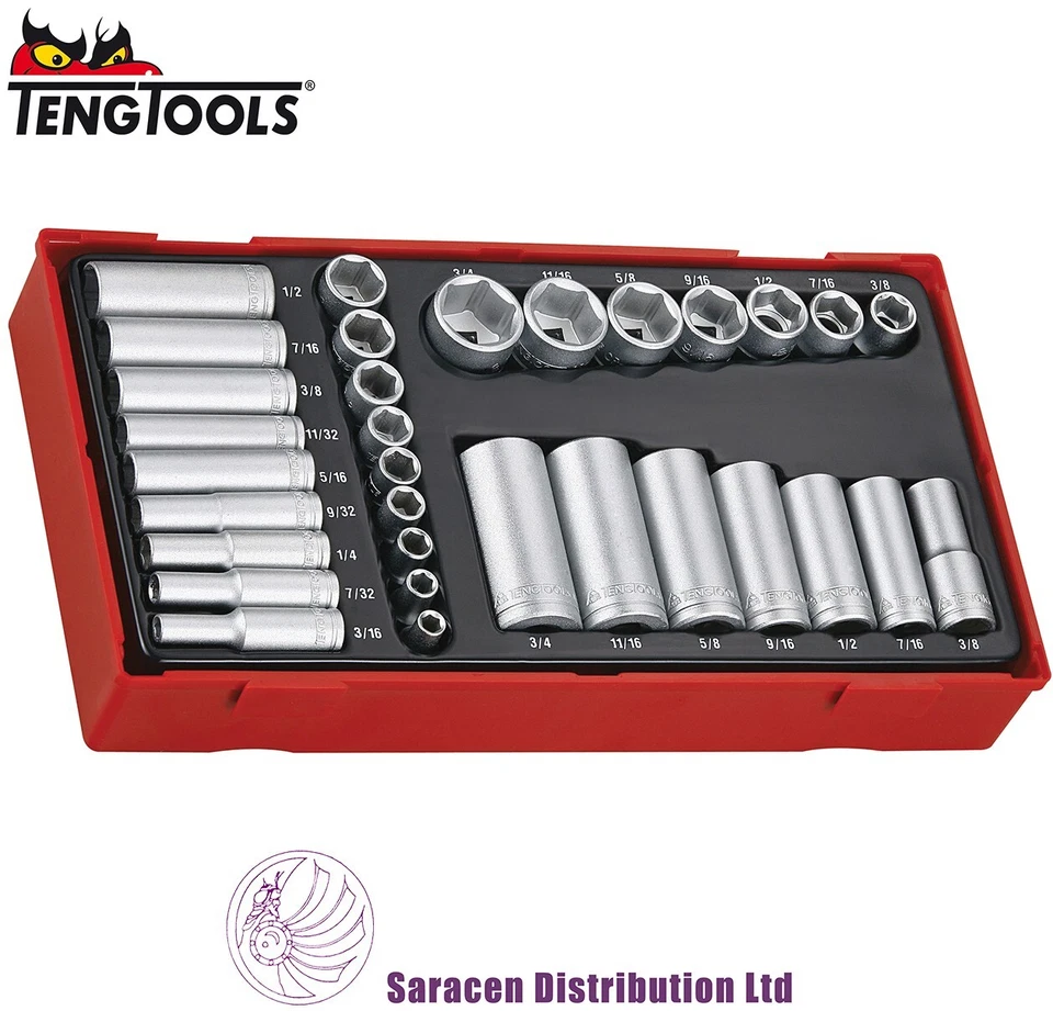 TENG 32 PIECE 1/4"& 3/8" DRIVE AF IMPERIAL SOCKET SET STANDARD & DEEP - TTAF32 - Image 1 of 1
