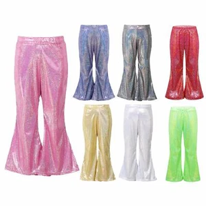 Kids Boy Girls Shiny Sequins Jazz Flare Pants Legging Party Performance Trousers - Picture 1 of 46