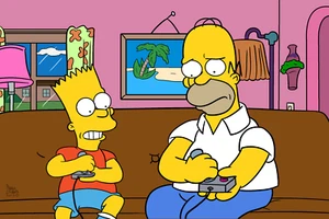 Homer and Bart Gaming - The Simpsons Inspired Father's Day Card - Picture 1 of 2