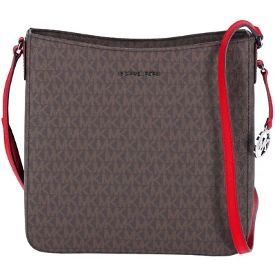 Bolso Bandolera Michael Kors Jet Set Viaje Grande Marrón MK Rojo Brillante Foto 1 de 4