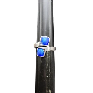 Anello Vintage Aksel Holmson Norvegia Argento Sterling 925S Smalto Guilloché Blu Firmato - Foto 1 di 7