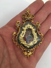 17th Century Spanish GOLD & JEWELS HAND PAINTED RELIQUARY PENDANT