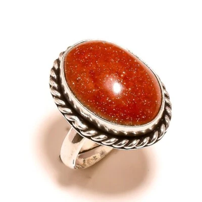 Anillo Bisel Cuerda Hecho a Mano Piedras Preciosas Cabujón Piedra Dorada Roja US-7.5 con Ajustable Foto 1 de 2