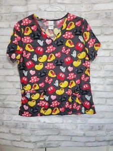 Disney's Mickey and Minnie Emoji Women's V-Neck Printed Scrub Top Medium Clean - Picture 1 of 9