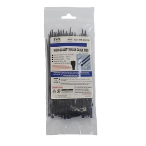 Evo Labs 100 Pack 15cm 150mm Black Nylon Cable Ties 150 x 2.5mm - Afbeelding 1 van 2