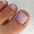 False Toe Nails Light Pink Silver Glitter Ombre 24pk + FREE nail tabs BN355