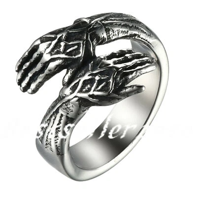 Alianza de anillo de boda retro de acero inoxidable para hombre abrazo de amor talla 7-13 Foto 1 de 4