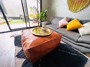 Pouffe Leather Footstool New Boho Moroccan Brown 30''Genuine Ottoman Unstuffed - Picture 1 of 10