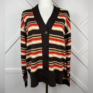 Cardigan oversize MARNI x Uniqlo misto merino a righe marrone scuro taglia XS - Foto 1 di 11