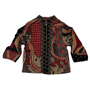 Unbranded Women’s Blouse 3/4 Puff Sleeves Full Zip No Tags Bright Patterns - Picture 1 of 21