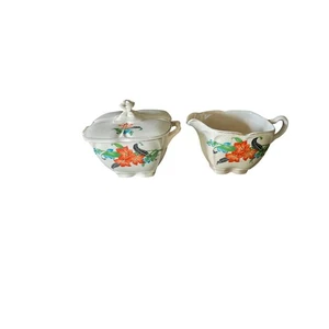 Vintage Edwin M. Knowles China Creamer and Sugar Bowl Set Floral Design - Picture 1 of 4