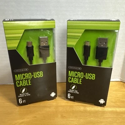 2 X Infinitive Micro-USB Cable 6ft Android Charge & Sync Cord Sealed Packaging - Image 1 of 4