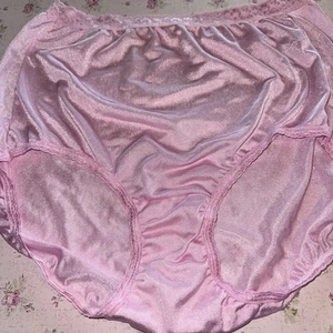 Vtg Panties Sheer Nylon Granny Brief Shiny Hanes Tag 8 Large Hand Dyed Pink - Picture 1 of 7