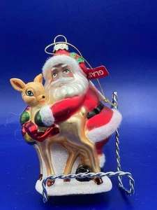 Ashland Glas Sammlerstück Weihnachtsschmuck Weihnachtsmann mit Baby Hirsch 5" - Bild 1 von 5