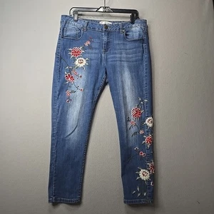 Sandpiper Jeans Womens 12 Ankle High Rise Pocket Embroidered Floral Blue Stretch - Picture 1 of 10